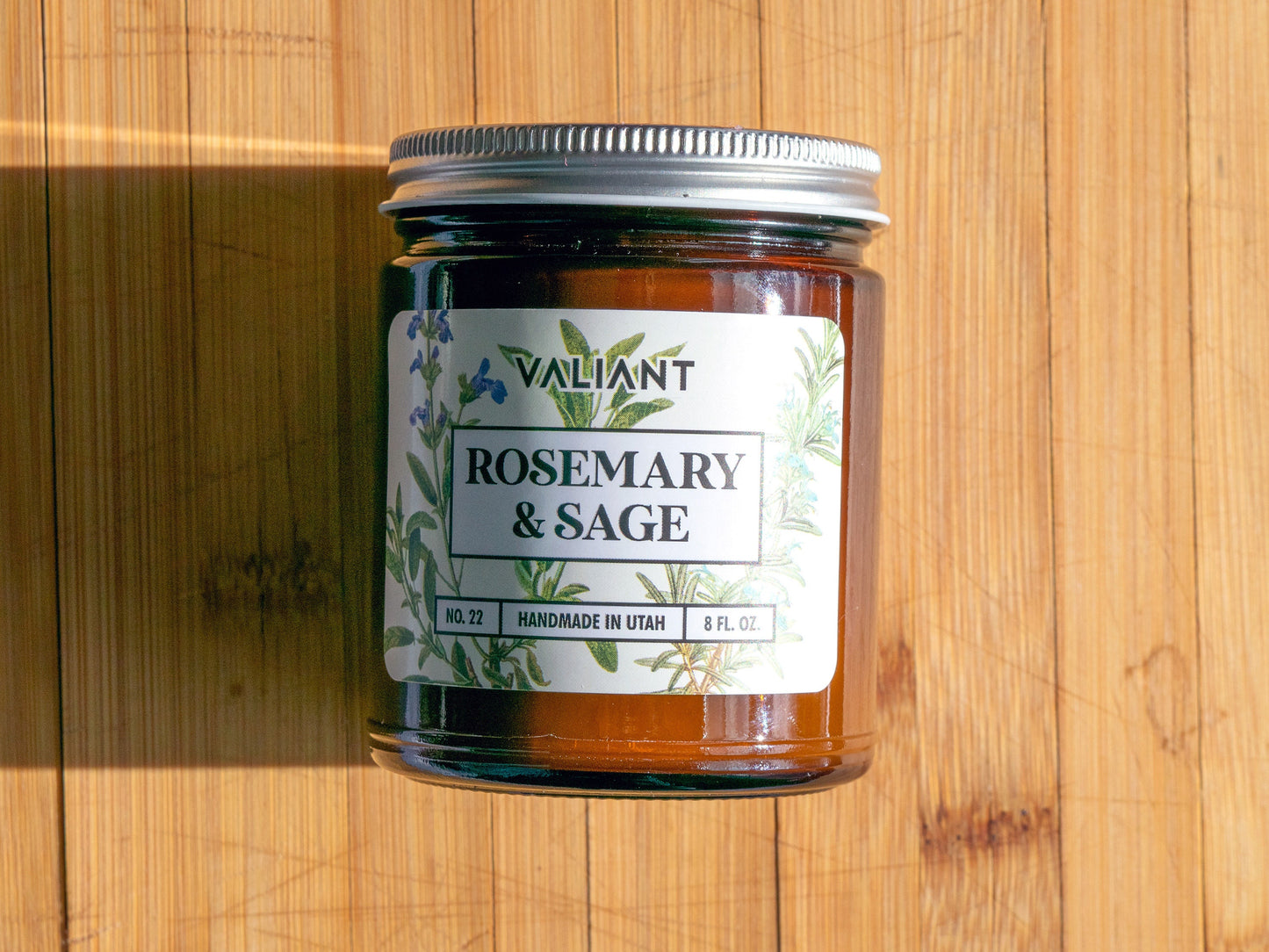 Rosemary & Sage Botanical Candle in Amber Glass