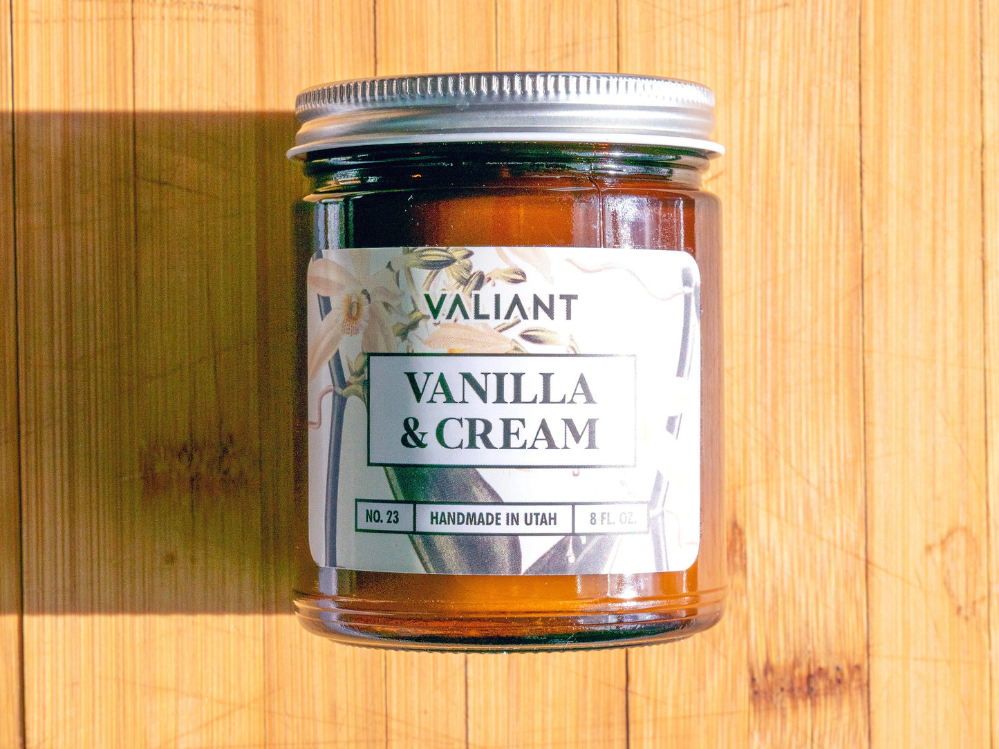 Vanilla & Cream Botanical Candle in Amber Glass