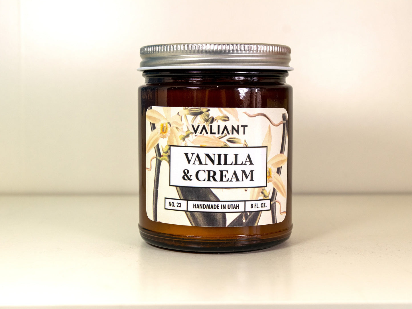 Vanilla & Cream Botanical Candle in Amber Glass