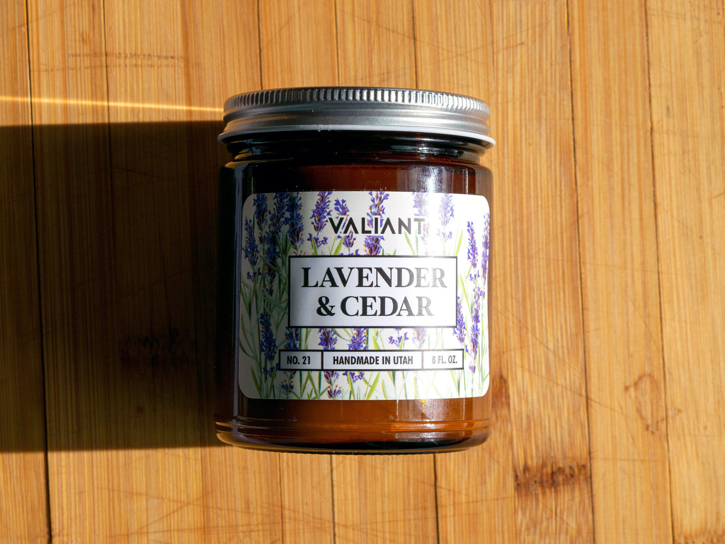 Lavender & Cedar Botanical Candle in Amber Glass