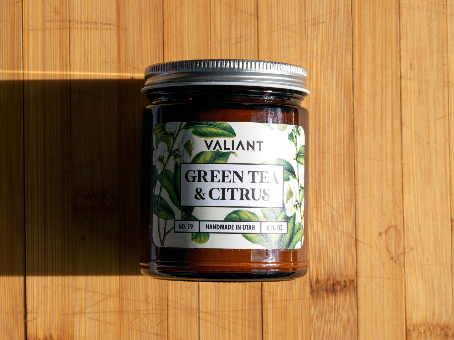 Green Tea & Citrus Botanical Candle in Amber Glass