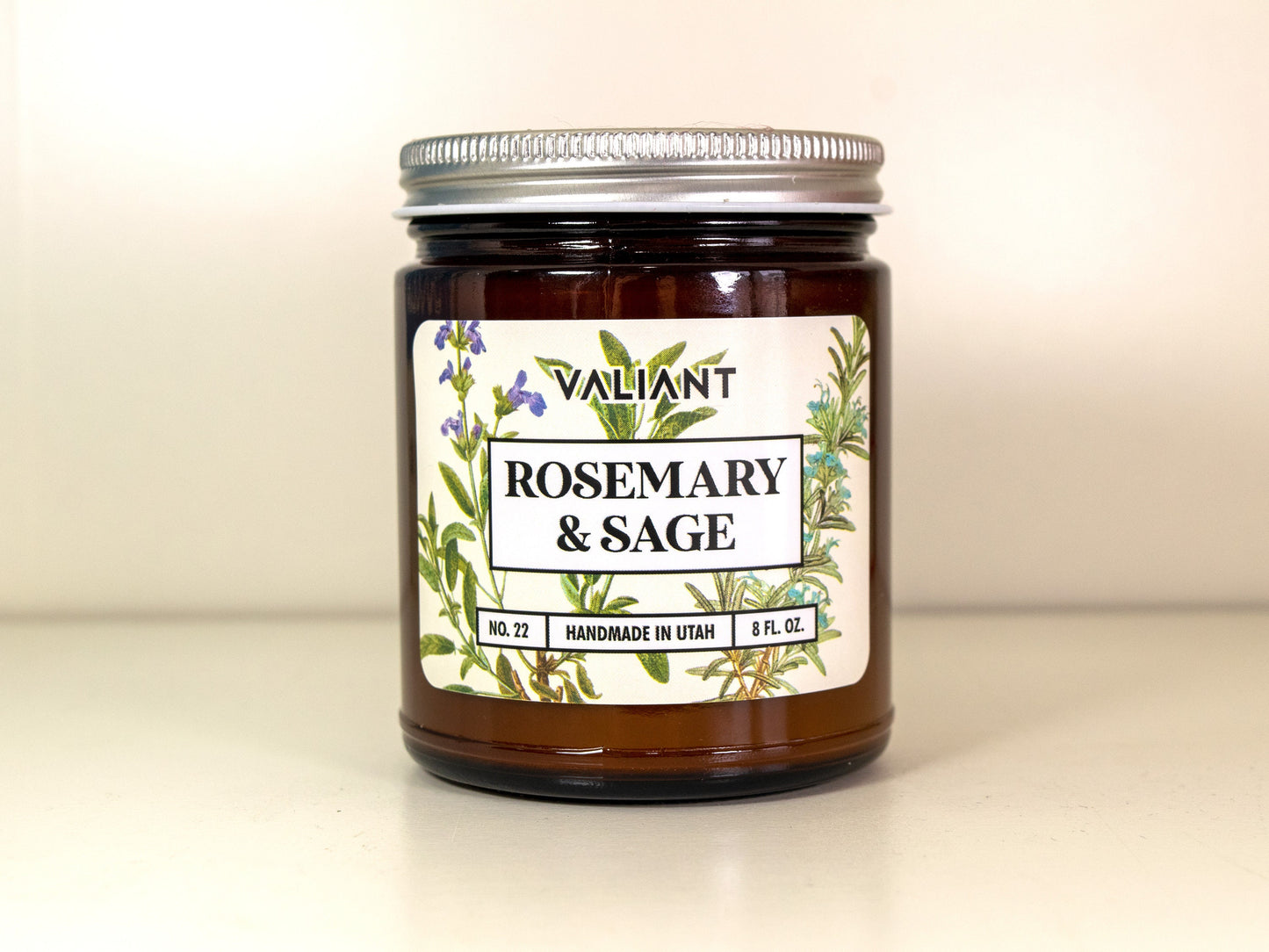 Rosemary & Sage Botanical Candle in Amber Glass