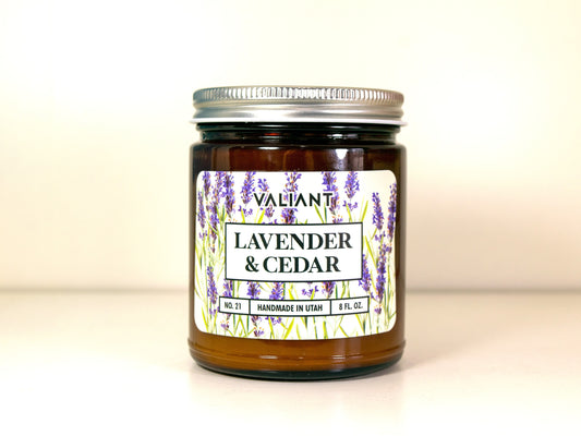 Lavender & Cedar Botanical Candle in Amber Glass
